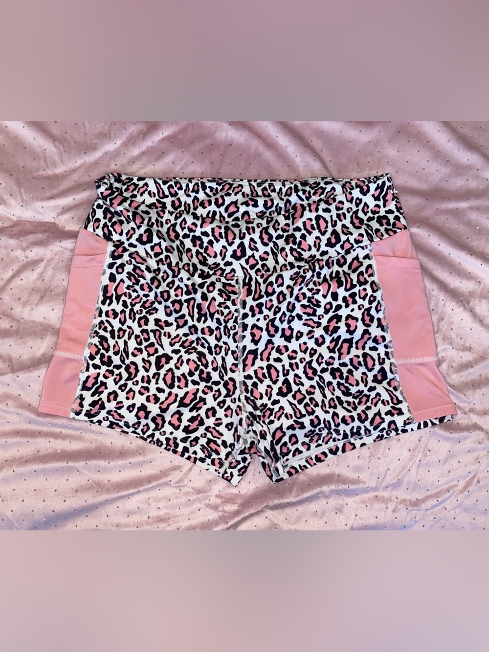 SHEIN White Pink Leopard Print Bike Shorts